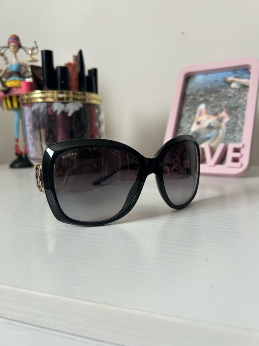 Bulgari Black Oversized Gradient Lens Sunglasses with Gold Temple Detail